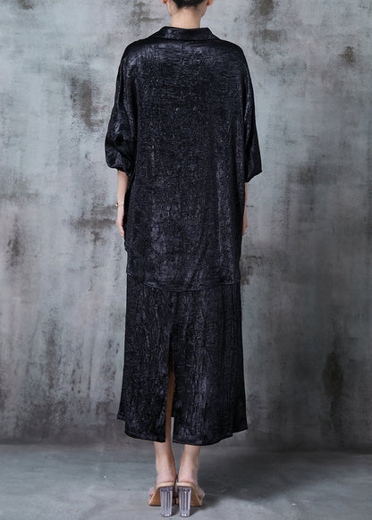 Black Silk Sets 2 Pieces Oversized Wrinkled Fall
