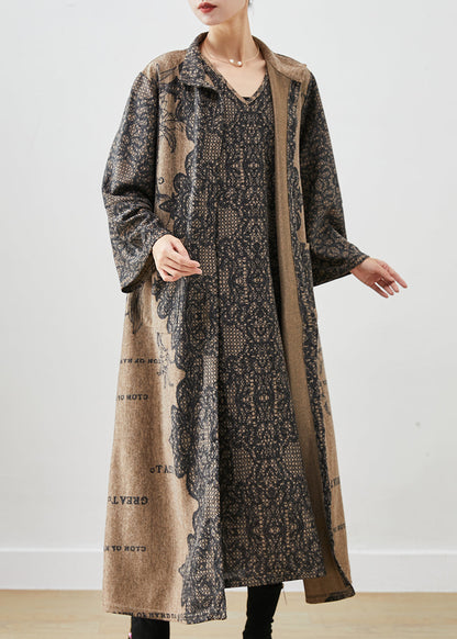 Khaki Oversized Print Cotton Two Piece Set Winter