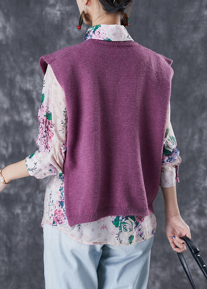 Modern Asymmetrical Print Knit Vest and Shirts Two-piece Set Fall