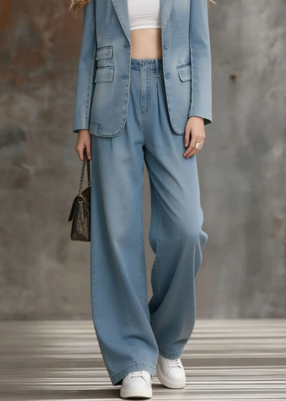 Boutique Blue Coat and Pants Denim Two Pieces Set Spring