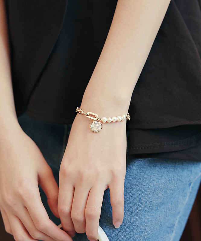 Sterling Silver Alloy Zircon Pearl Smiling Face Charm Bracelet