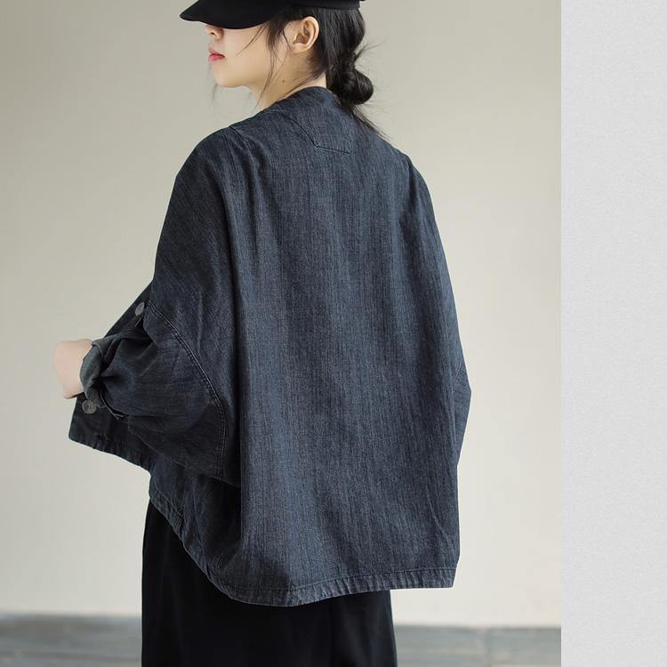 Denim Black Coats V Neck Button Down Spring Coats