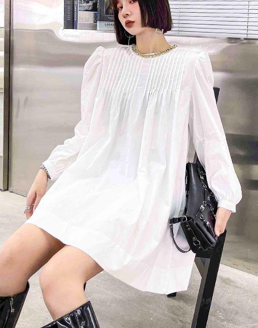 White Puff Sleeve Holiday Summer Cotton Dress