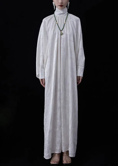 White Zippered Wear on Both Sides Linen Maxi Dresses Fall