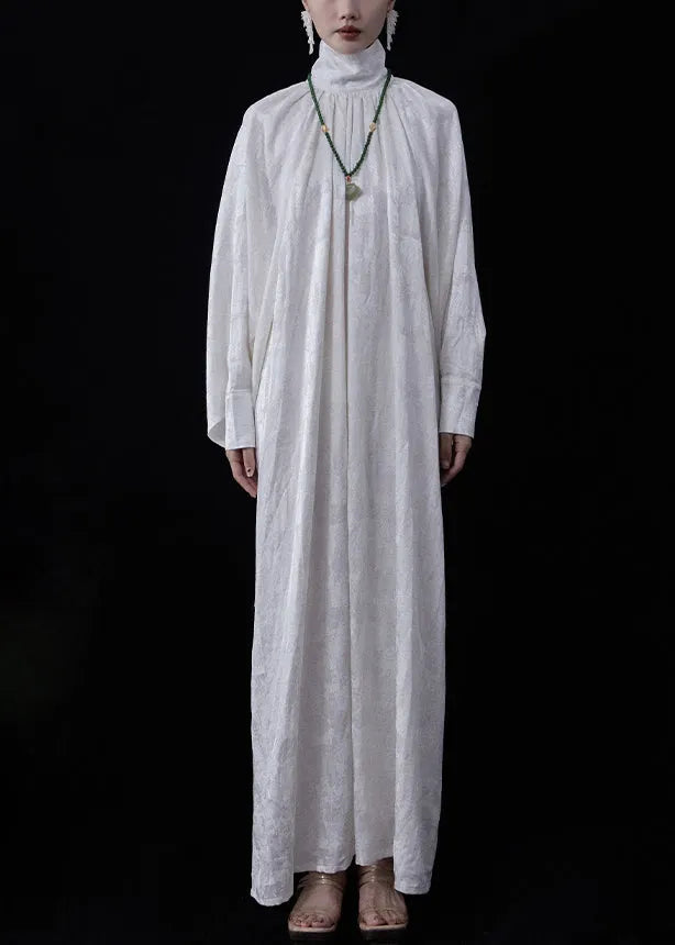 White Zippered Wear on Both Sides Linen Maxi Dresses Fall