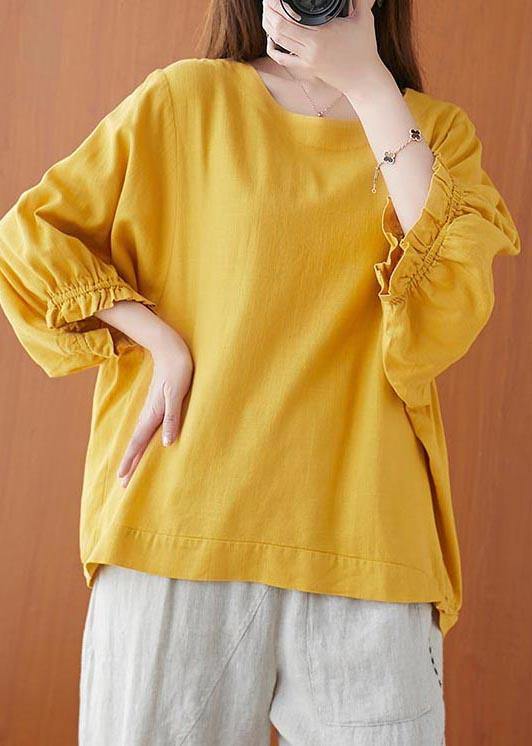 Yellow Ruffled Cotton Summer Shirt Top