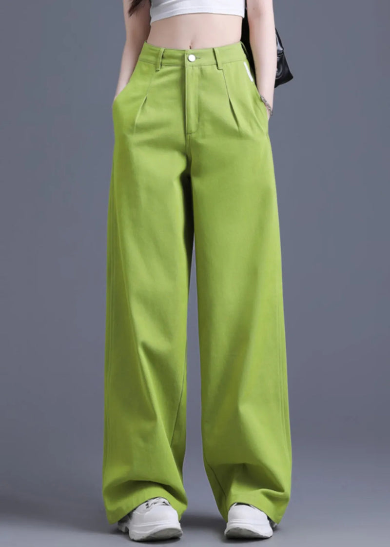 Modern Fruit Green High Waist Cotton Wide Leg Pants Spring