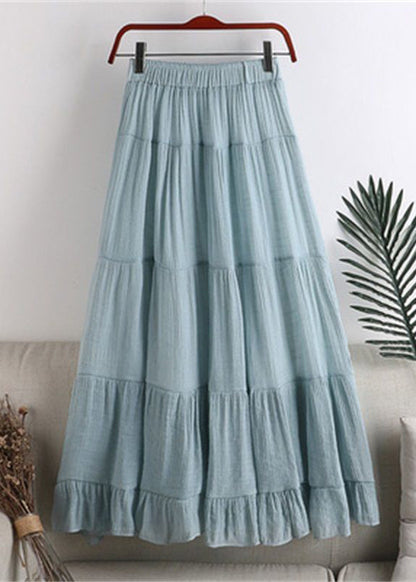 Loose Blue Elastic Waist Patchwork Wrinkled Chiffon a Line Skirt Summer