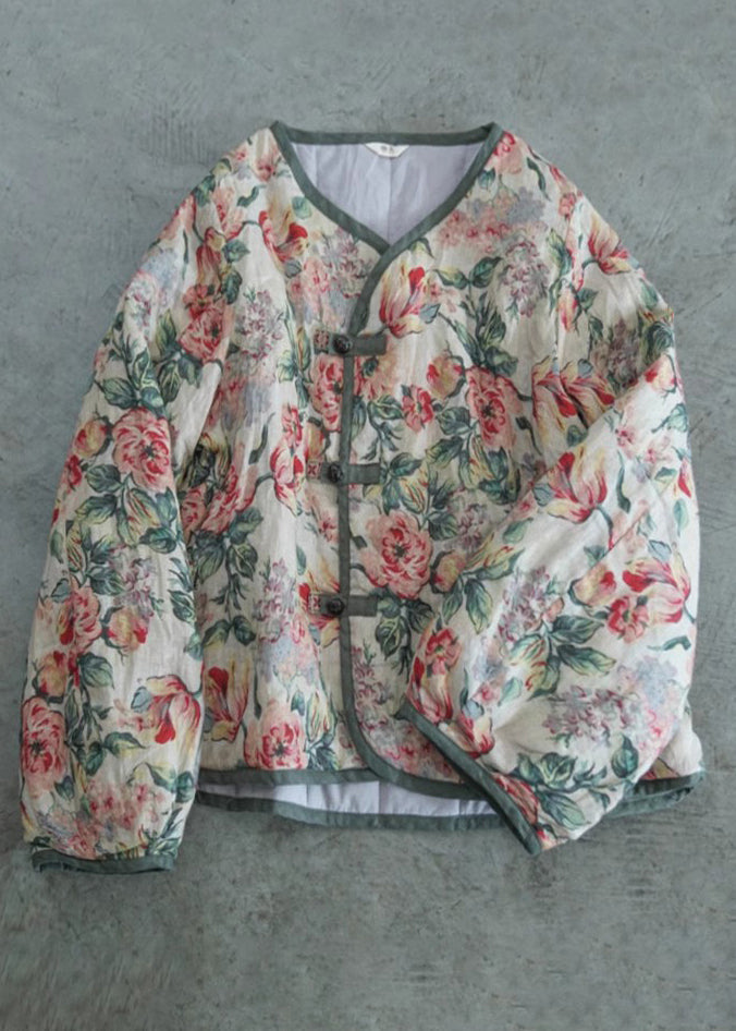 Beige Oversized Print Fine Cotton Filled Witner Coats