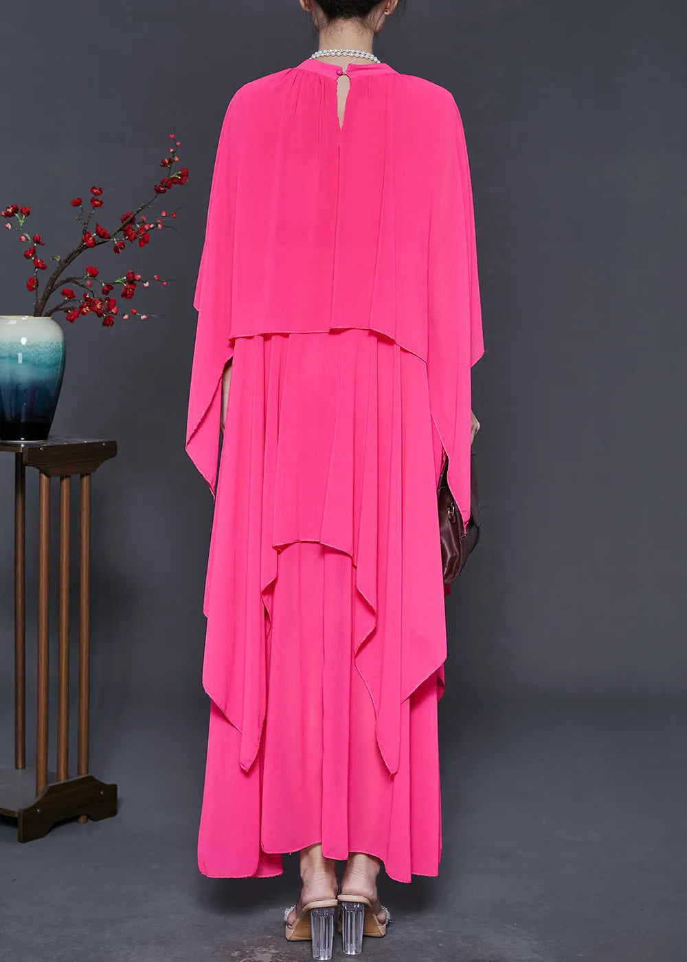 Diy Pink Asymmetrical Design Chiffon Maxi Dresses Summer