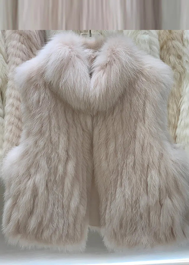 Grey Fox Collar Patchwork Leather and Fur Waistcoat Winter