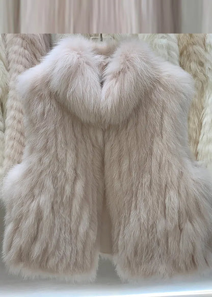 Grey Fox Collar Patchwork Leather and Fur Waistcoat Winter