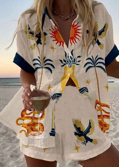 Unique Oversized Print Linen Sets 2 Pieces Summer