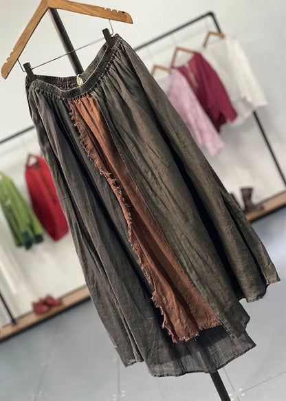 Loose Orange Elastic Waist Patchwork Cotton Blend Skirts Summer