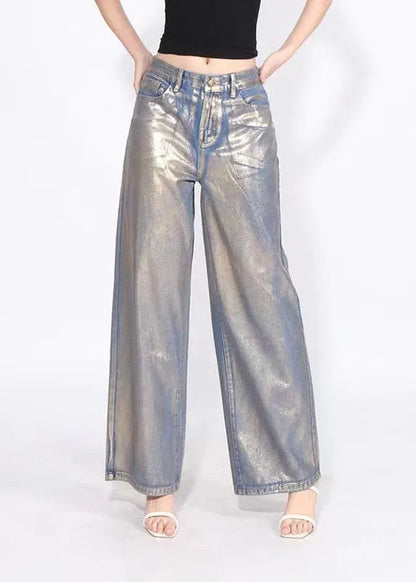 European and American Hot Stamping High Waisted Wide Leg Jeans Spring
