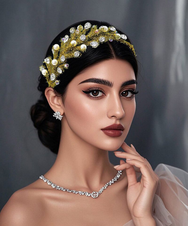 Fine Green Weave Acrylic Pearl Zircon Hairpiece