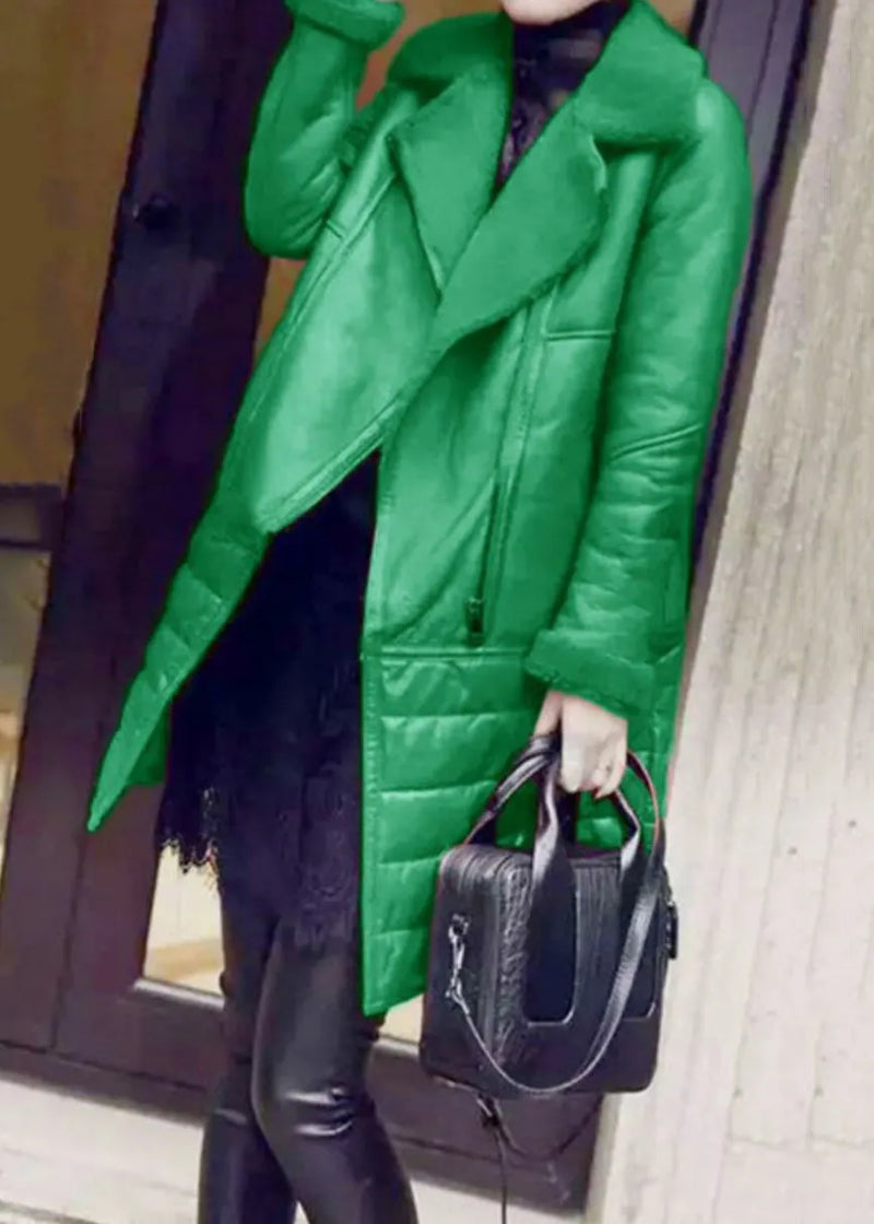 New Green Peter Pan Collar Patchwork Cotton Blend Coat Winter