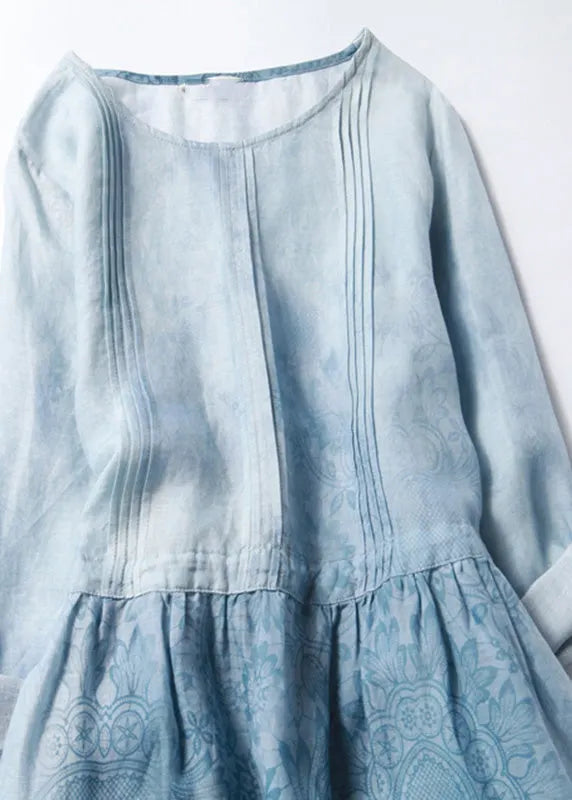 Fitted Blue O-neck Patchwork Tunic Long Dresses Half Sleeve
