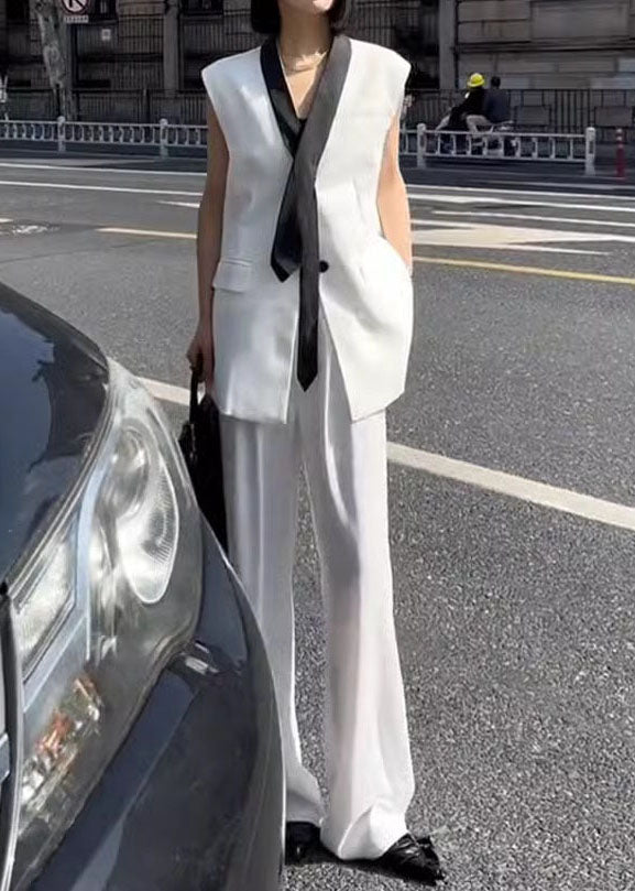 White Tops and Pants Linen Sets 2 Pieces Summer