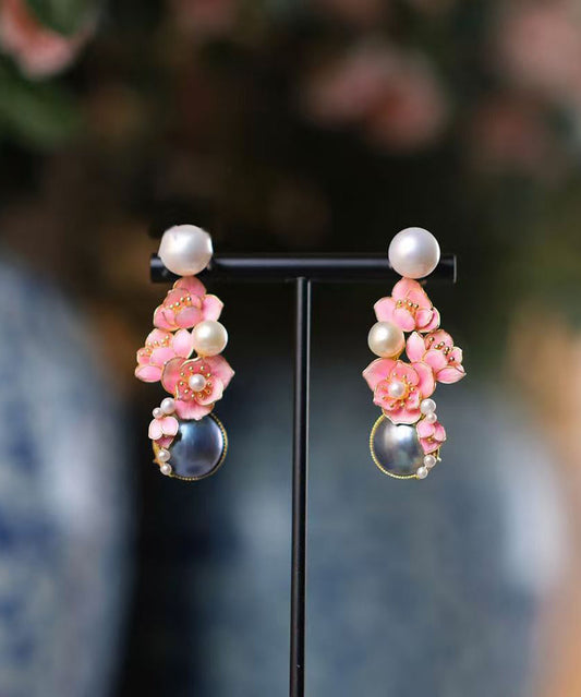 New Pink Sterling Silver Pearl Stud Earrings