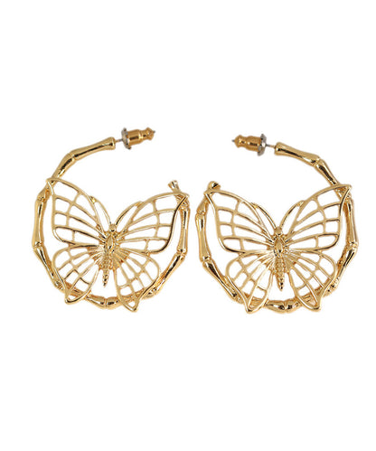Gold Sterling Silver Overgild Butterfly Hollow Out Hoop Earrings