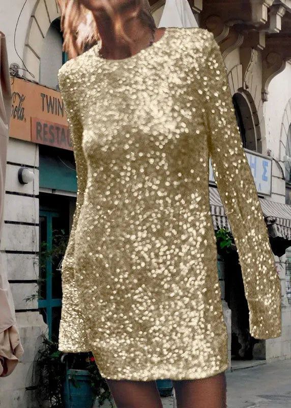 European and American Style Silver Sequins Slim Fit Dress Spring
