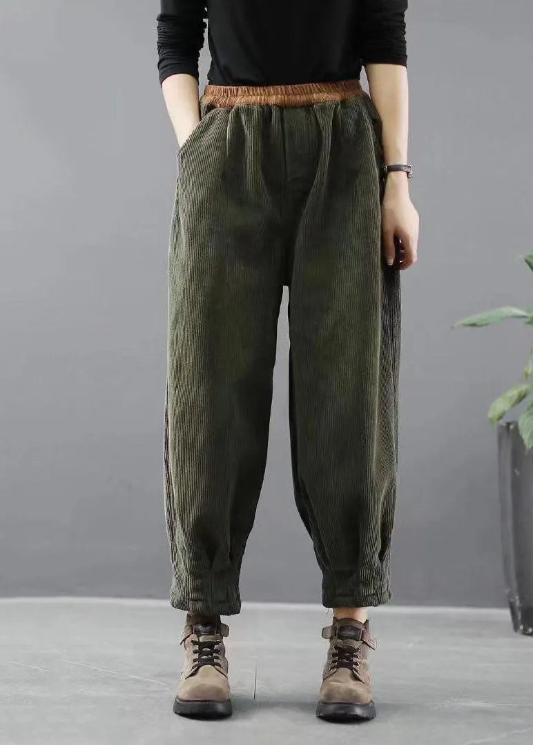 Handmade Black Pockets Thick Harem Fall Pants