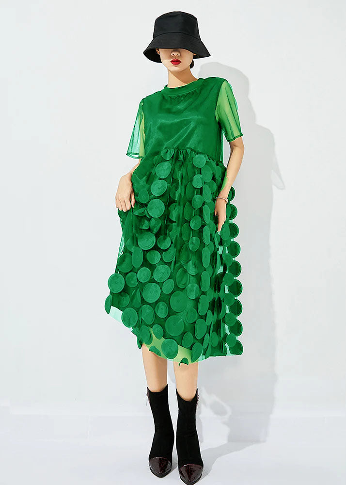 Black O-neck Patchwork Dot Tulle Holiday Dress Summer