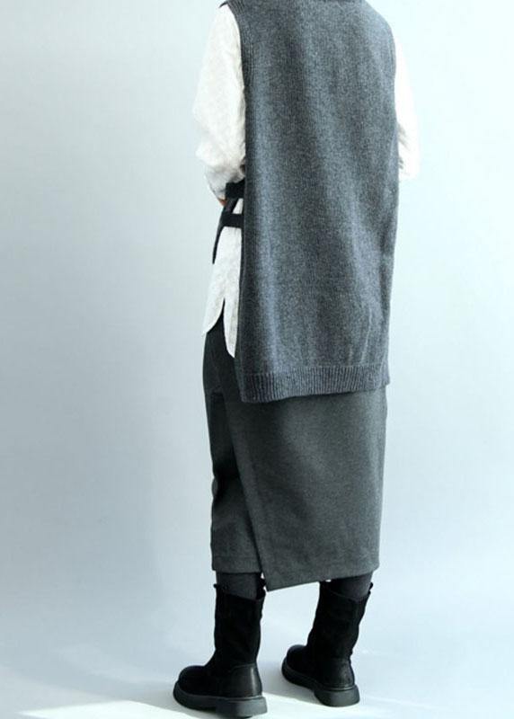 Dark Gray O-neck Side Open Low High Design Fall Knit Vest