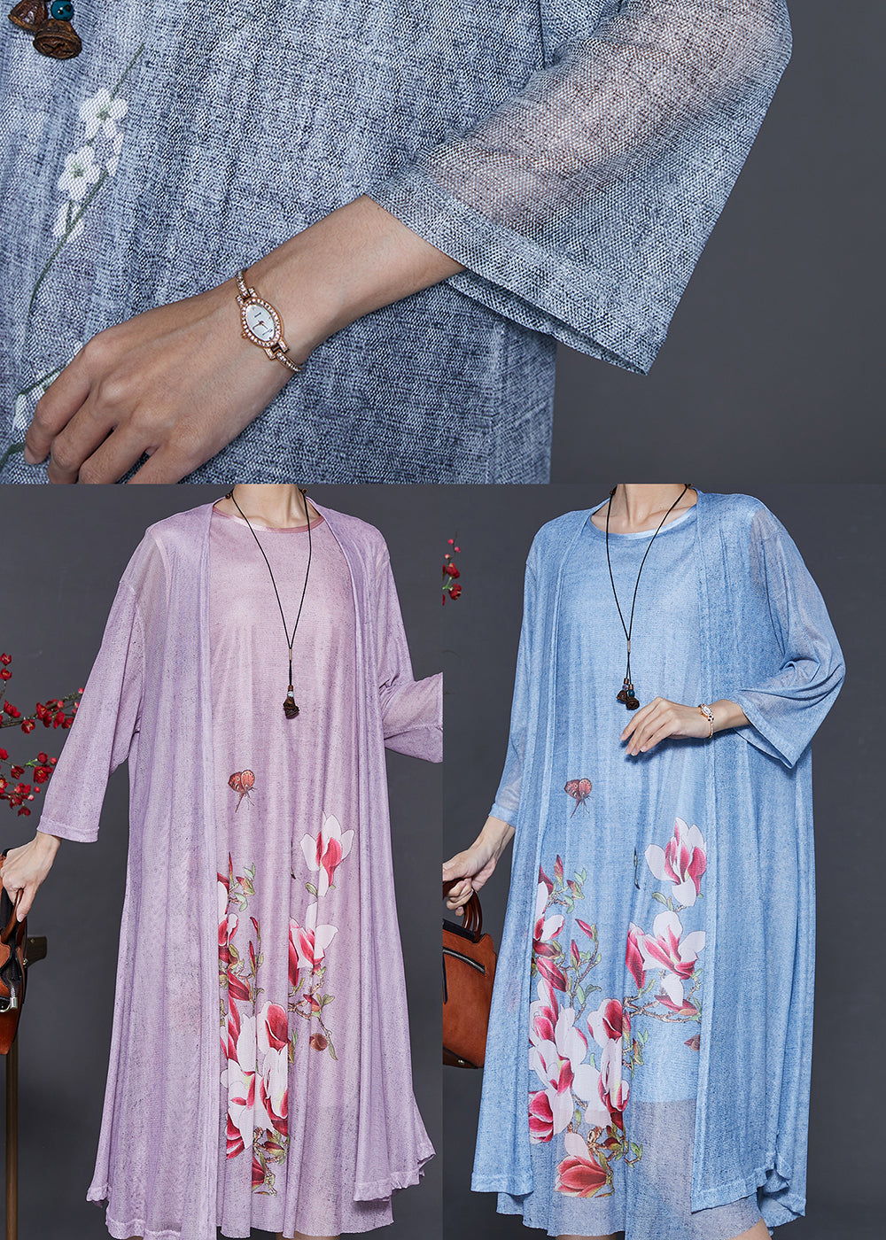 Blue Chiffon Two Piece Suit Set Oversized Summer