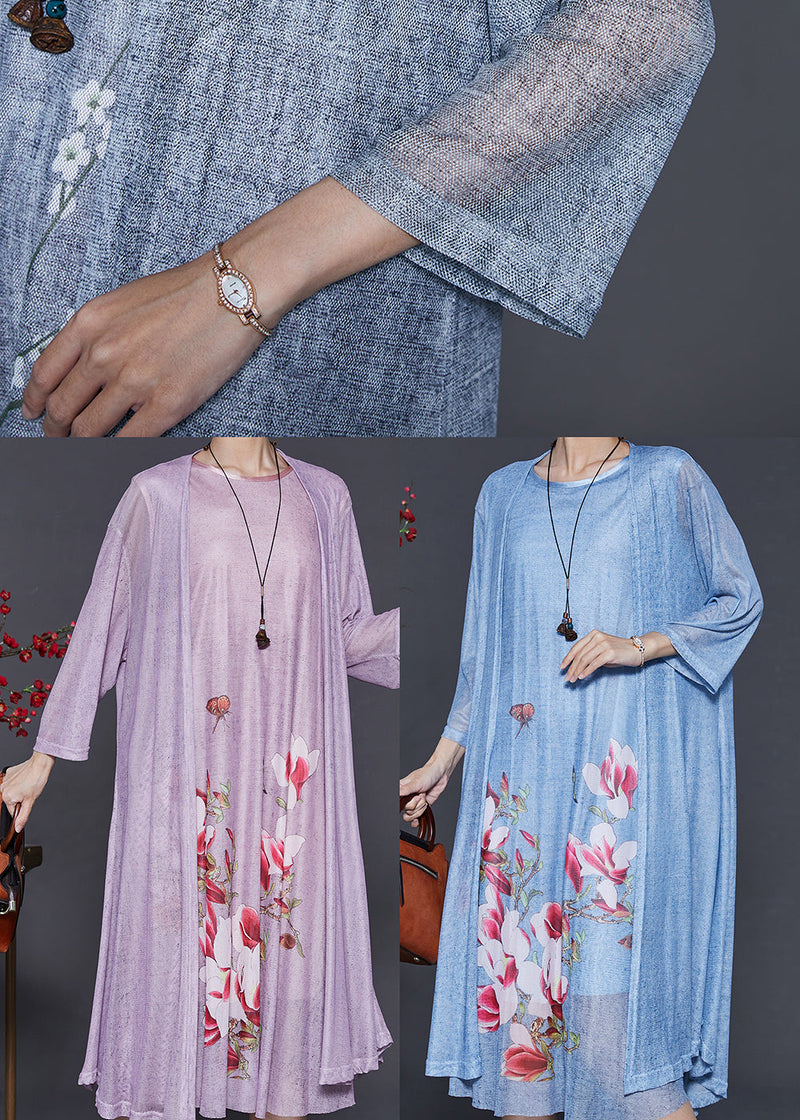Blue Chiffon Two Piece Suit Set Oversized Summer