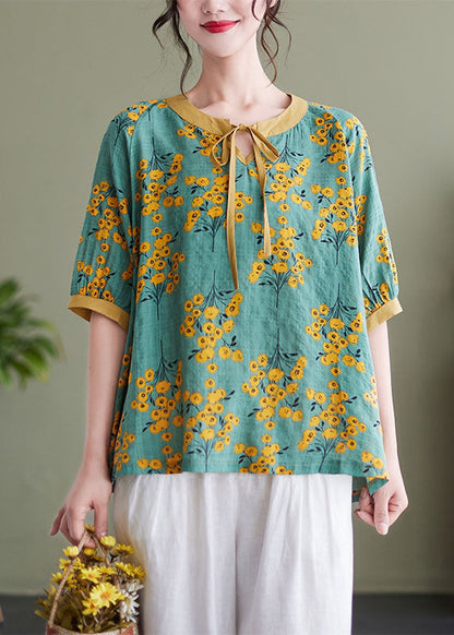 Green Print Clothes Ruffled Asymmetric Clothing Top