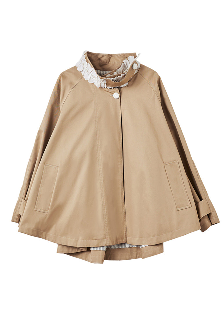 Natural Khaki Stand Collar Nail Bead Patchwork Coat Spring