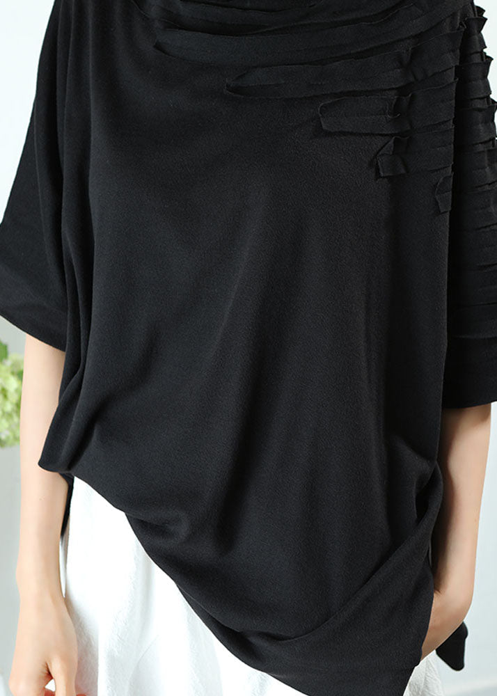 Natural Grey Tasseled Asymmetrical Design Spring Tops Half Sleeve
