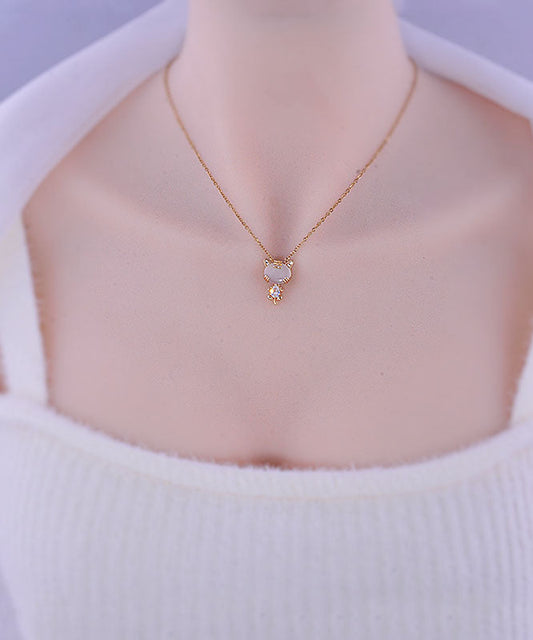 Boutique Gold Sterling Silver Zircon Cat's Eye Tiger Headpendant Necklace