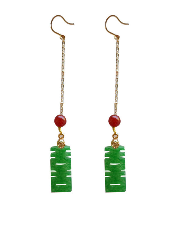 Dry Green Agate Sterling Silver Tassel Drop Earrings