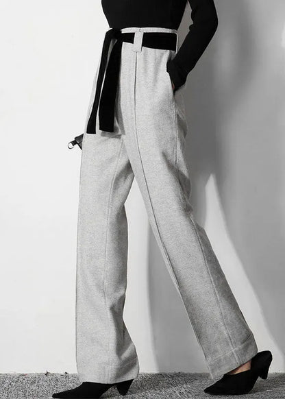 Simple Light Grey Tunic Woolen Straight Pants Spring