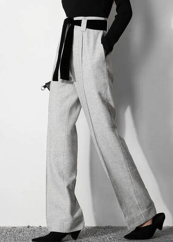 Simple Light Grey Tunic Woolen Straight Pants Spring