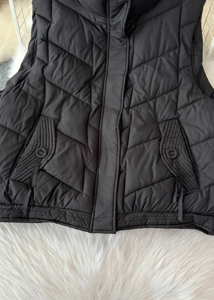Coffee Stand Collar Pockets Patchwork Parka Waistcoat Winter