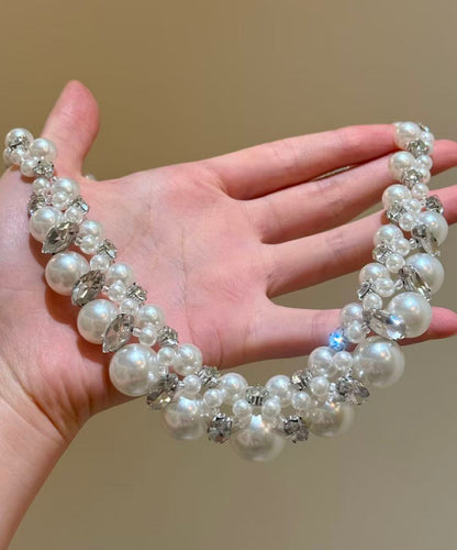 White Alloy Zircon Pearl Beading Collar Necklace