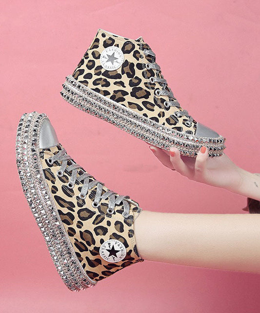 Leopard Print Flat Shoes for Rivet Cross Strap Splicing Flat Shoes for
