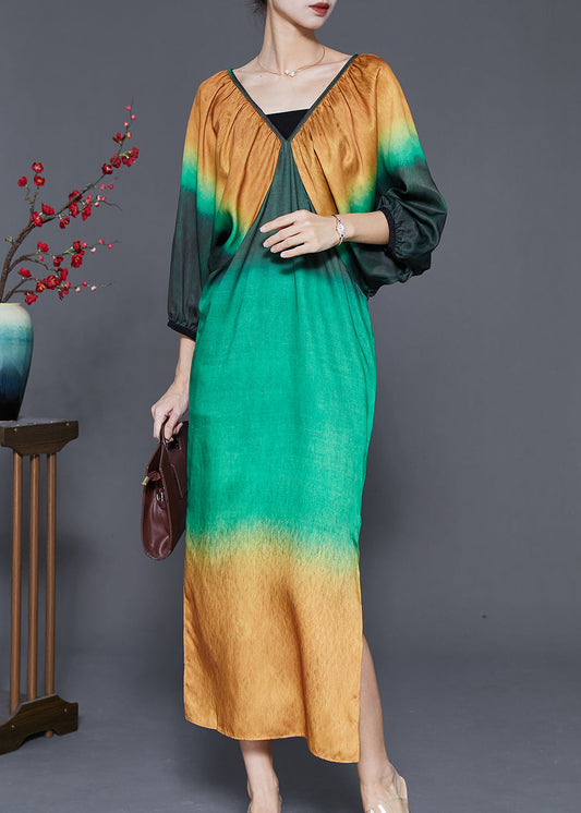 Colorblock Tie Dye Side Open Chiffon Maxi Dresses Spring