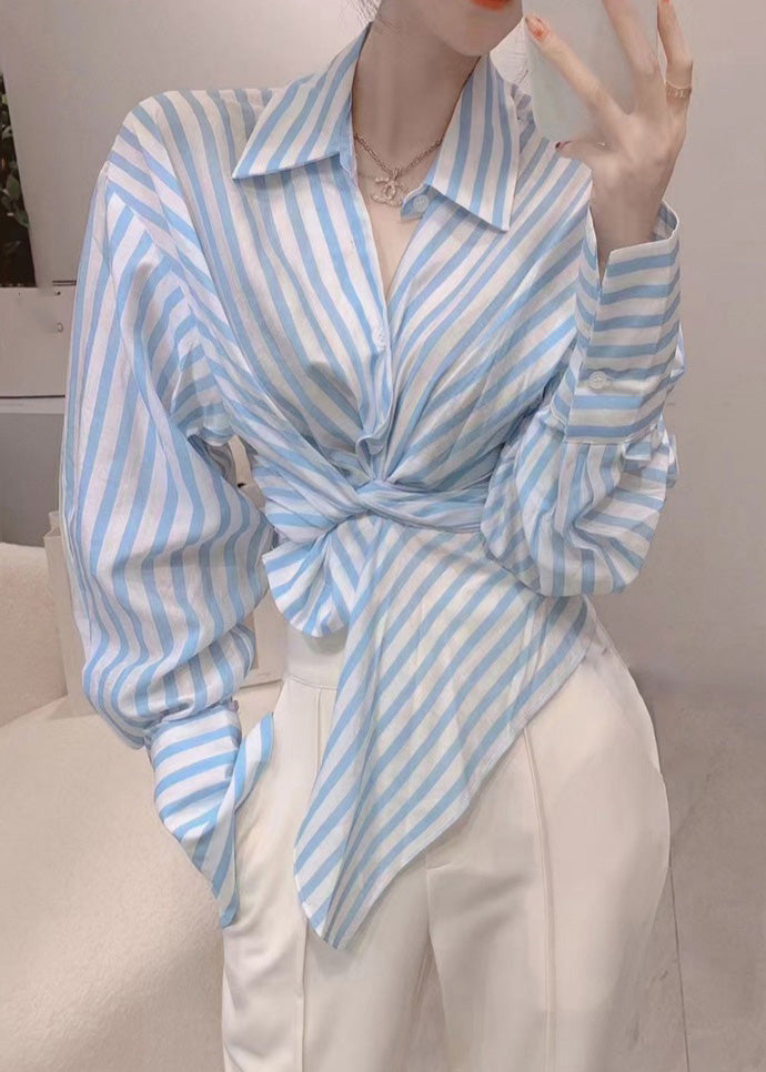 Striped Peter Pan Collar Button Cotton Two Piece Set Spring