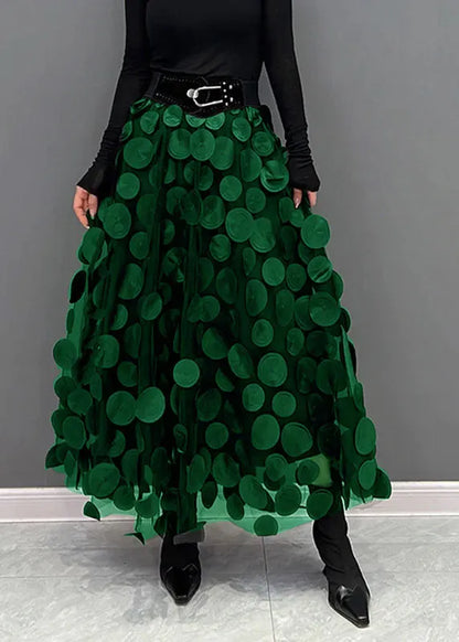 Light Green Dot Patchwork Tulle Skirt Fall
