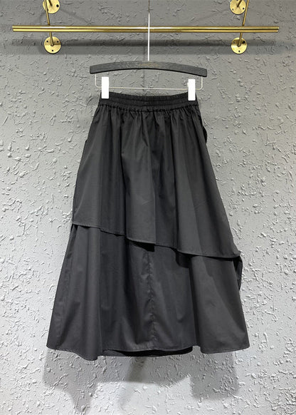Original Design Black Wrinkled Asymmetrical Patchwork Cotton Skirt Fall