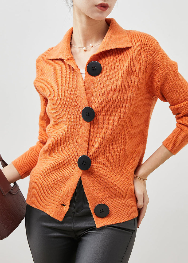 Orange Peter Pan Collar Button Down Knit Cardigans Spring