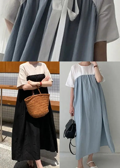 Blue Robe Dresses Cinched Wrinkled Short Sleeve
