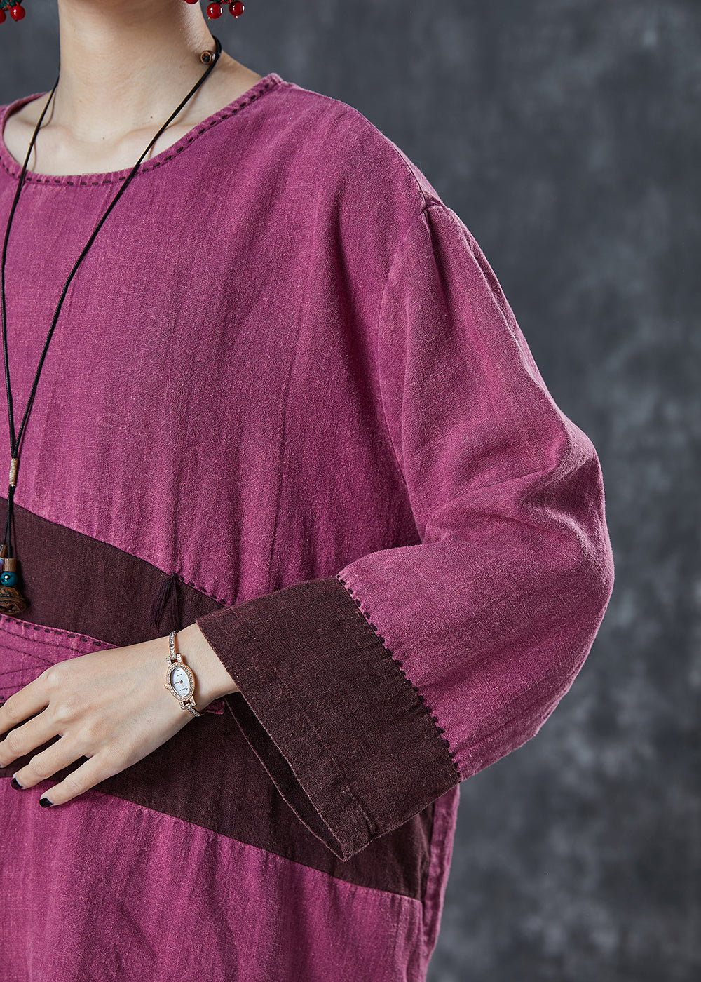 Rose Oversized Patchwork Linen Blouses Spring