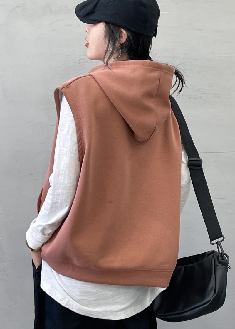 Boutique Dark Pink Hooded Cotton Sweatshirts Vest Sleeveless