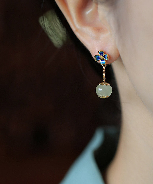 Cyan Sterlin Silver Jade Enamel Drop Earrings